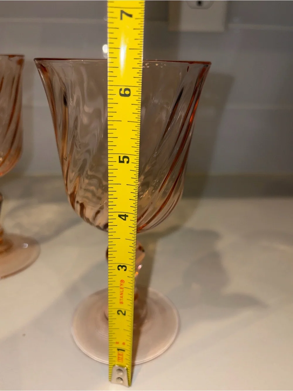 vintage Cristal D'Arques Durand Rosaline Pink Swirl Wine Glass Made In France